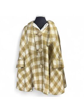 Vintage Swing Cape Cloak OS Golden’s MOD 1960’s Retro Gold Houndstooth Plaid MCM